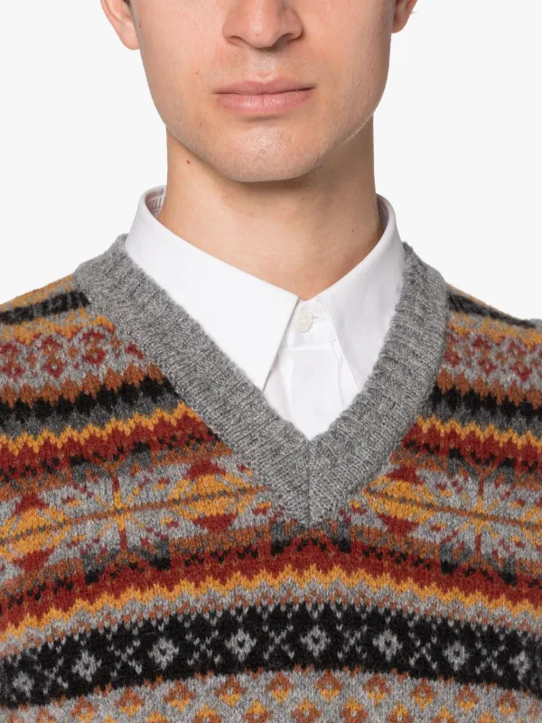 BURN TANK Medium Grey Wool Fair Isle Vest