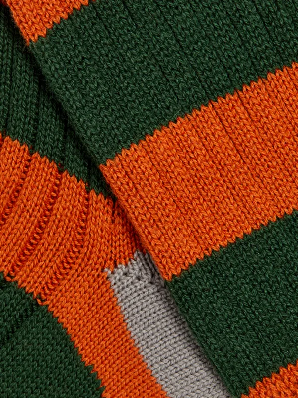 Burnt Orange, Dark Green and Grey Cotton Socks