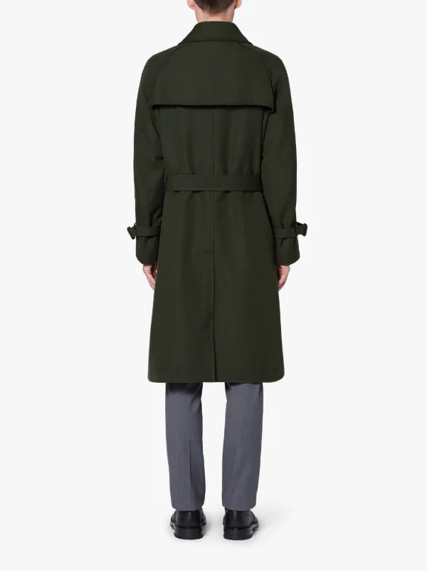 CATRINE Loden Green Virgin Wool Single Breasted Trench Coat | GM-1020F