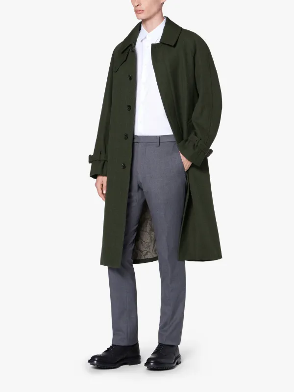 CATRINE Loden Green Virgin Wool Single Breasted Trench Coat | GM-1020F