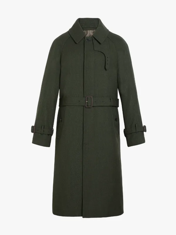 CATRINE Loden Green Virgin Wool Single Breasted Trench Coat | GM-1020F