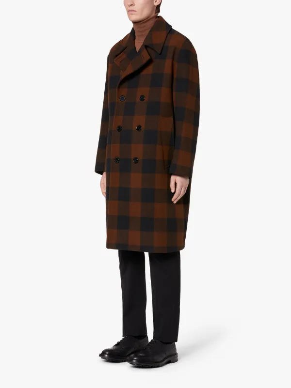 CAWDOR Buffalo Check Wool Double Breasted Overcoat | GM-1070F