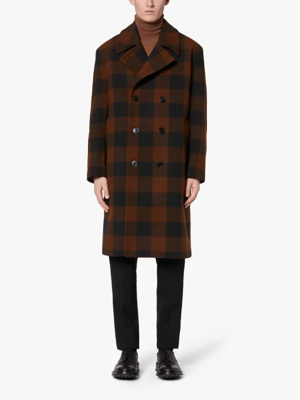 CAWDOR Buffalo Check Wool Double Breasted Overcoat | GM-1070F