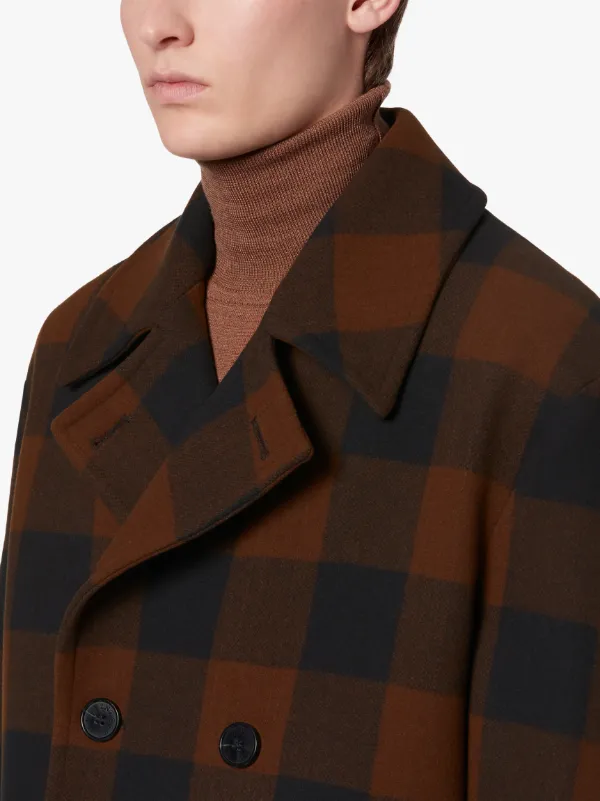 CAWDOR Buffalo Check Wool Double Breasted Overcoat | GM-1070F