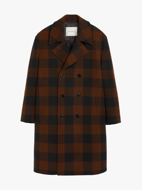 CAWDOR Buffalo Check Wool Double Breasted Overcoat | GM-1070F