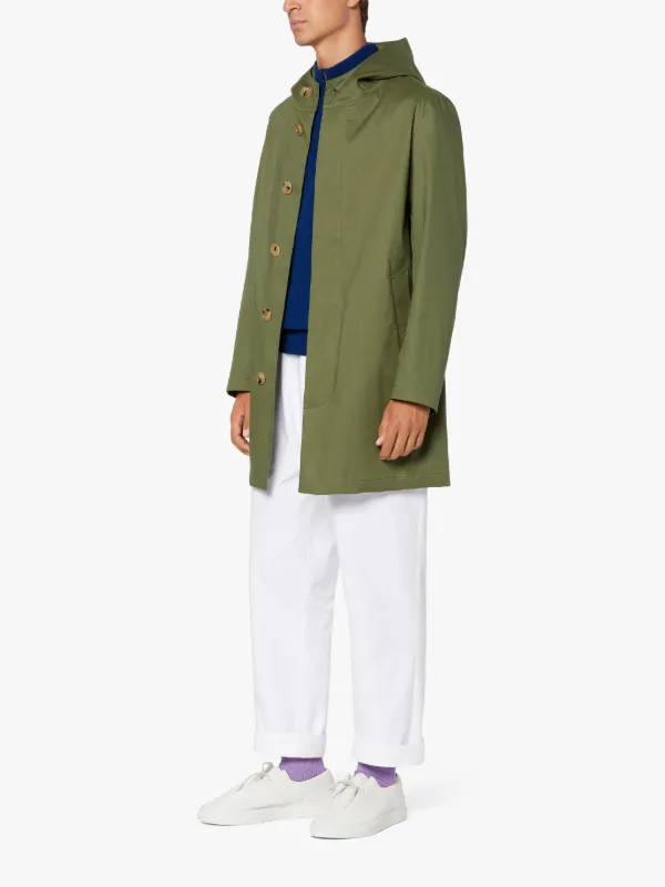 CHRYSTON SHORT Green RAINTEC Cotton Hooded Coat | GMC-112