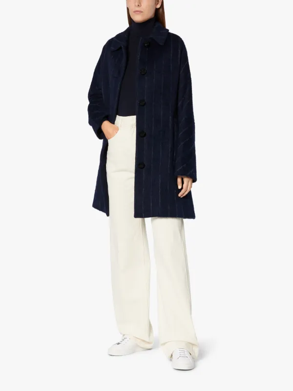 CLOVA Navy Chalk Stripe Wool Blend Coat | LM-1053F