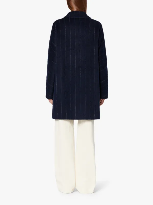 CLOVA Navy Chalk Stripe Wool Blend Coat | LM-1053F