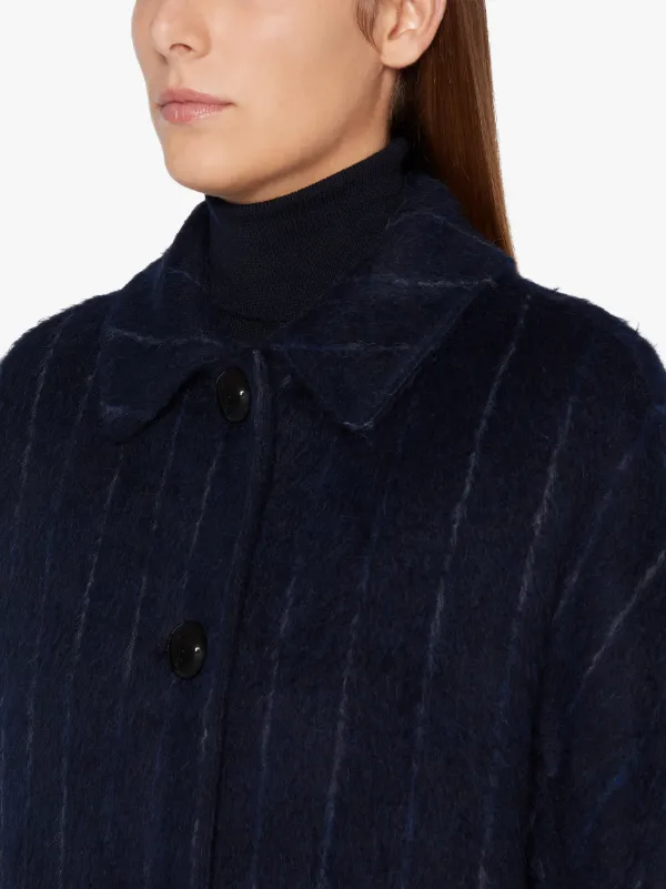 CLOVA Navy Chalk Stripe Wool Blend Coat | LM-1053F