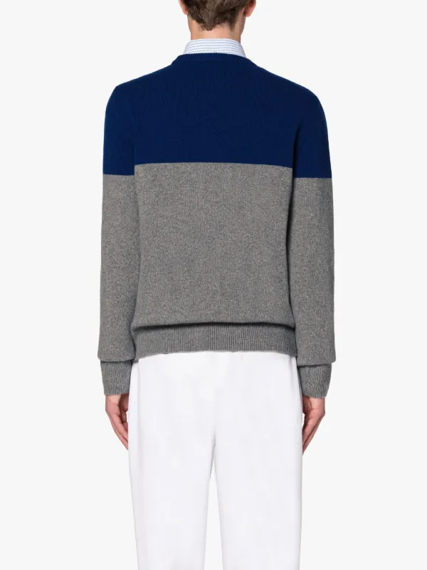 DANDY Blue & Grey Merino Wool & Cashmere Crewneck Sweater