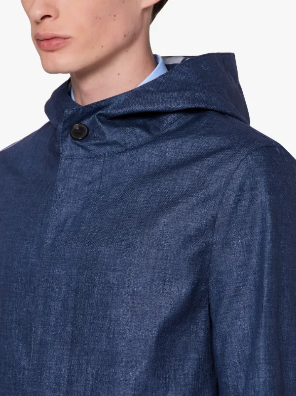 Dark Indigo Storm System Linen Short Hooded Coat GM-007B/SH