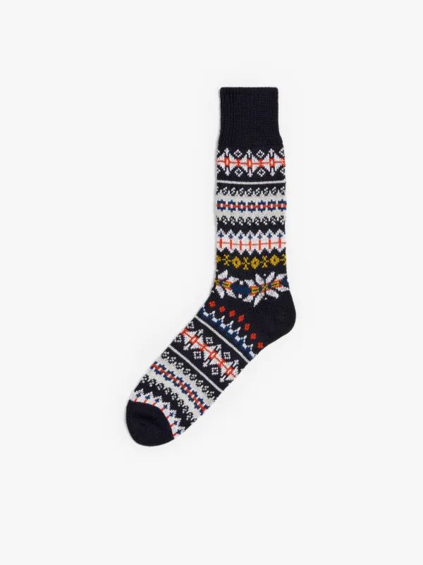 Dark Navy Wool Fair Isle Socks