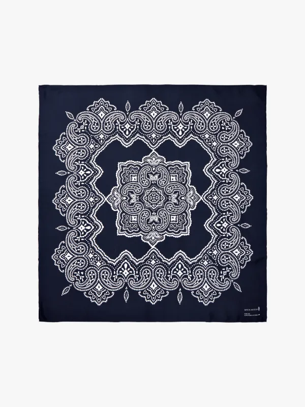 Dark Navy x White Silk Scarf