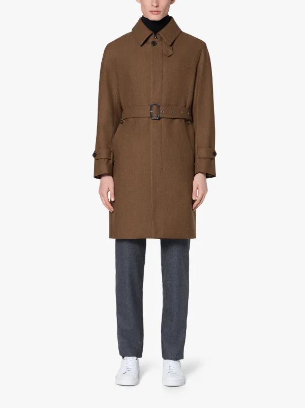 DOWNFIELD Camel Storm System Herringbone Wool Trench Coat | GM-1005F