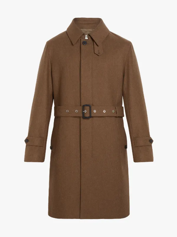 DOWNFIELD Camel Storm System Herringbone Wool Trench Coat | GM