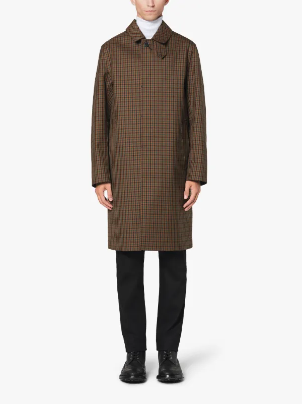 DUNKELD Brown Check Bonded Wool & Mohair 3/4 Coat | GR-1001