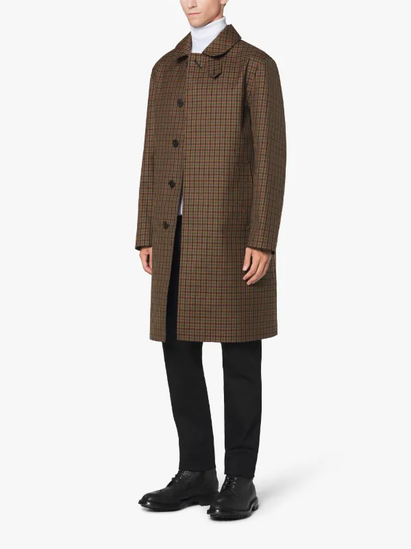 DUNKELD Brown Check Bonded Wool & Mohair 3/4 Coat | GR-1001