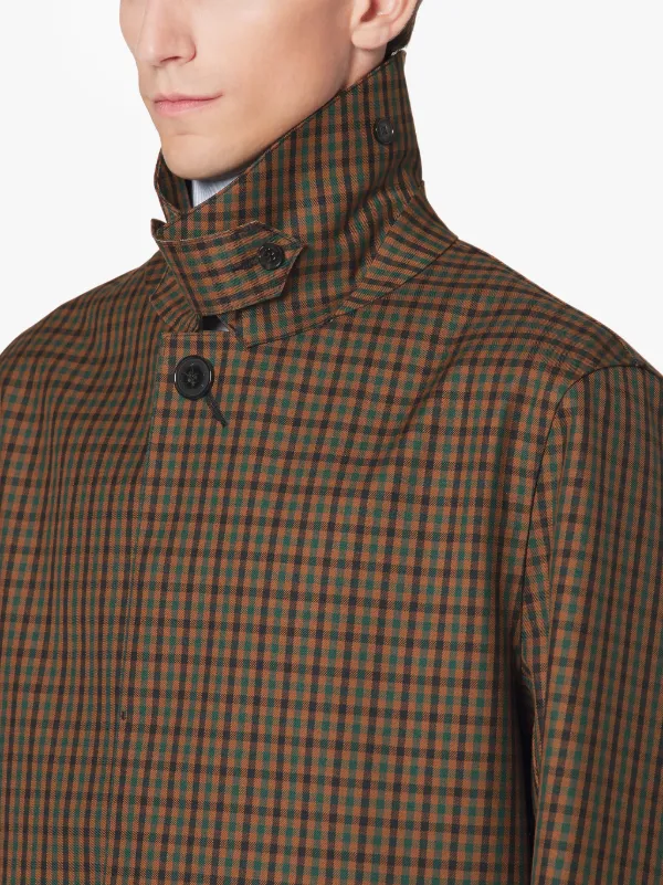 DUNKELD Brown Check Bonded Wool & Mohair 3/4 Coat | GR-1001