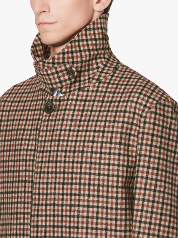 DUNKELD Brown Check Storm System Wool 3/4 Coat | GM-1001F