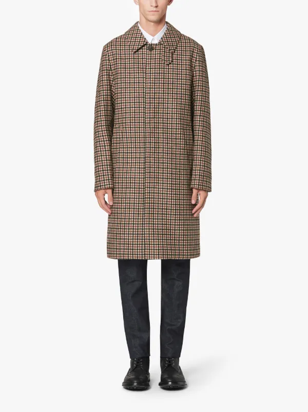 DUNKELD Brown Check Storm System Wool 3/4 Coat | GM-1001F