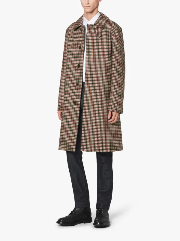 DUNKELD Brown Check Storm System Wool 3/4 Coat | GM-1001F