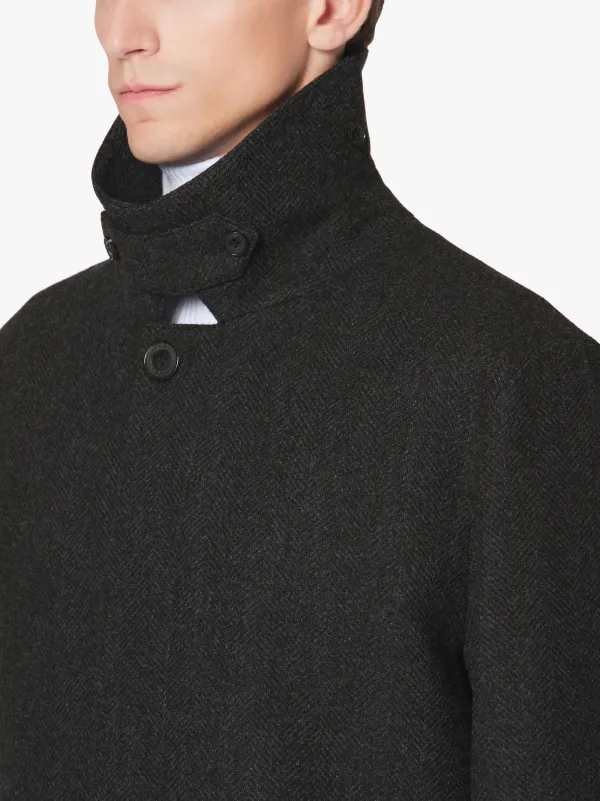 DUNKELD Charcoal Storm System Herringbone Wool 3/4 Coat | GM-1001F