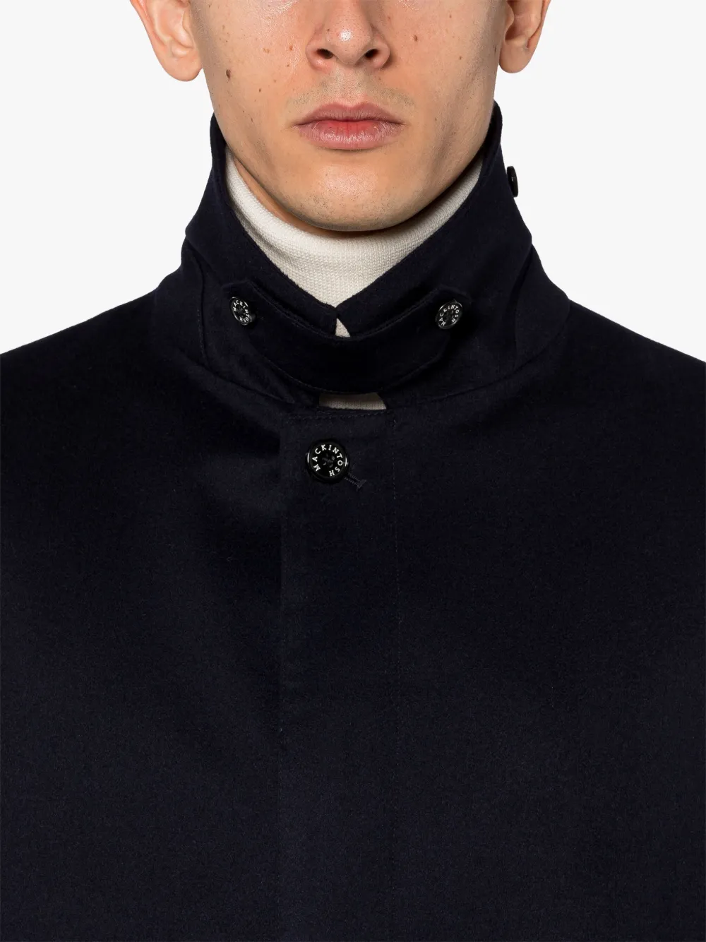 DUNKELD Navy Rain System Cashmere 3/4 Coat | Mackintosh