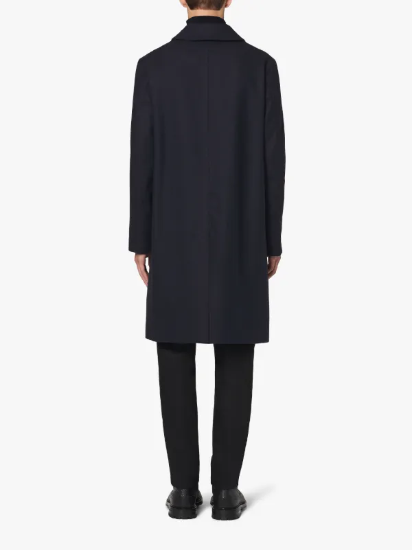 DUNKELD Navy Storm System Herringbone Wool 3/4 Coat | GM-1001F