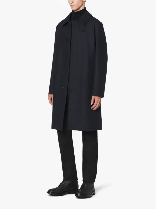 DUNKELD Navy Storm System Herringbone Wool 3/4 Coat | GM-1001F