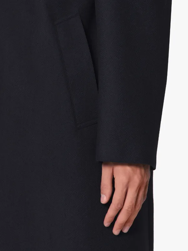DUNKELD Navy Storm System Herringbone Wool 3/4 Coat | GM-1001F