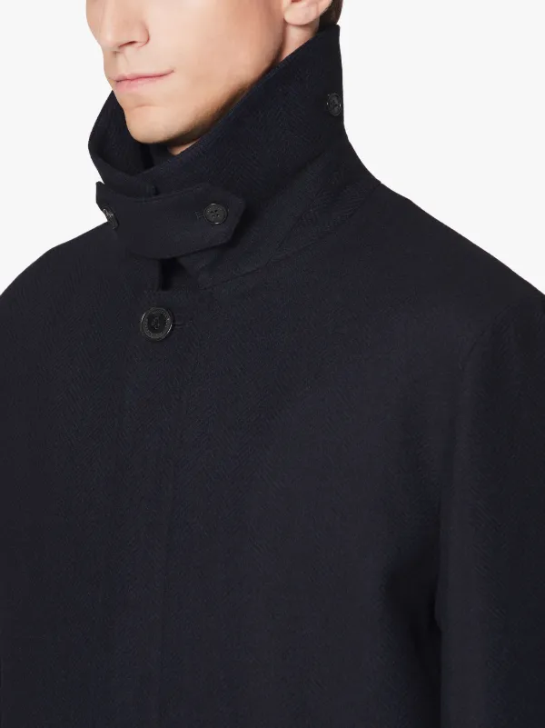 DUNKELD Navy Storm System Herringbone Wool 3/4 Coat | GM-1001F