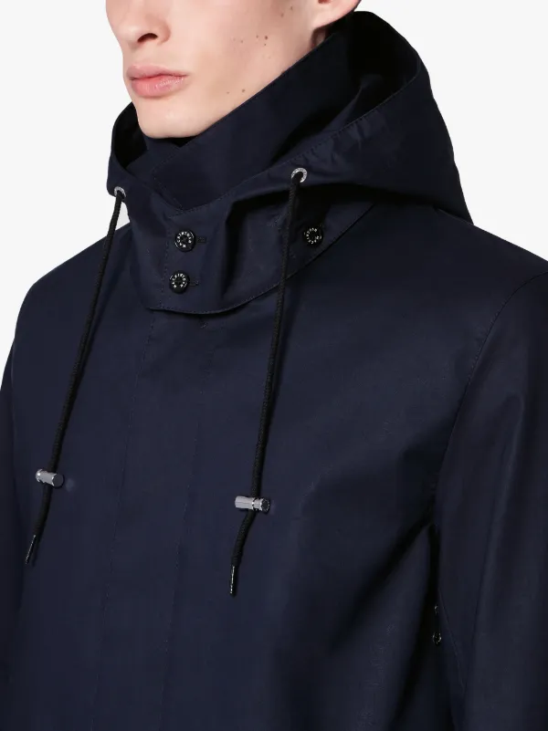 DUNOON HOOD Navy RAINTEC Cotton Short Hooded Coat | GM-1004FD