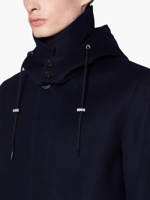 DUNOON HOOD Navy Storm System Wool Short Hooded Coat | GM-1004F