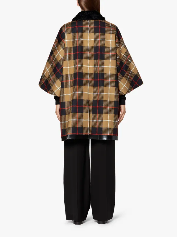EDZELL Beige Check Bonded Cotton Reversible Poncho | LR-1034R