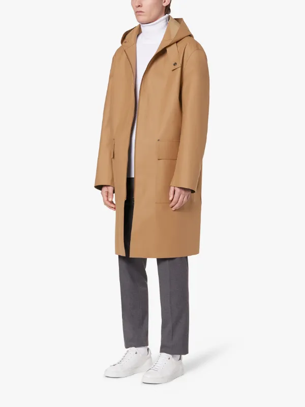 ELDRICK Camel Raw Edge Bonded Wool Hooded Coat | GR-1020