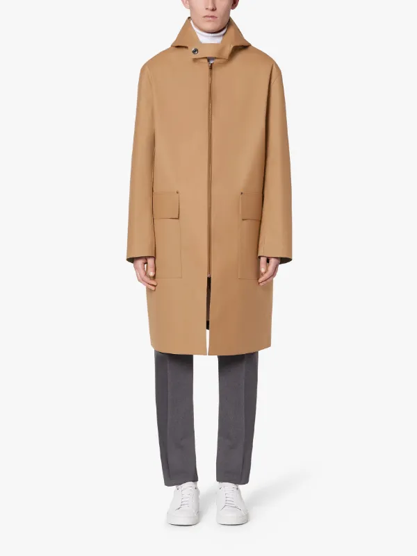 ELDRICK Camel Raw Edge Bonded Wool Hooded Coat | GR-1020