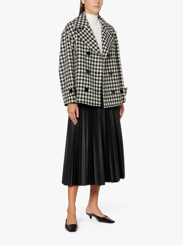 FIONA Black & White Check Wool Pea Coat | LMC-011