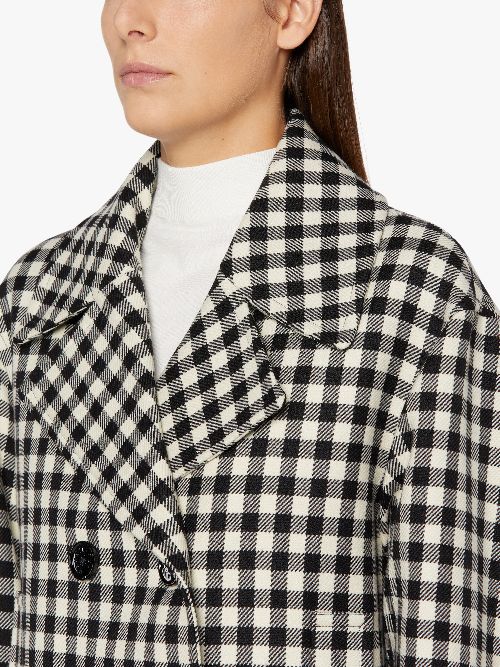 black and white plaid peacoat