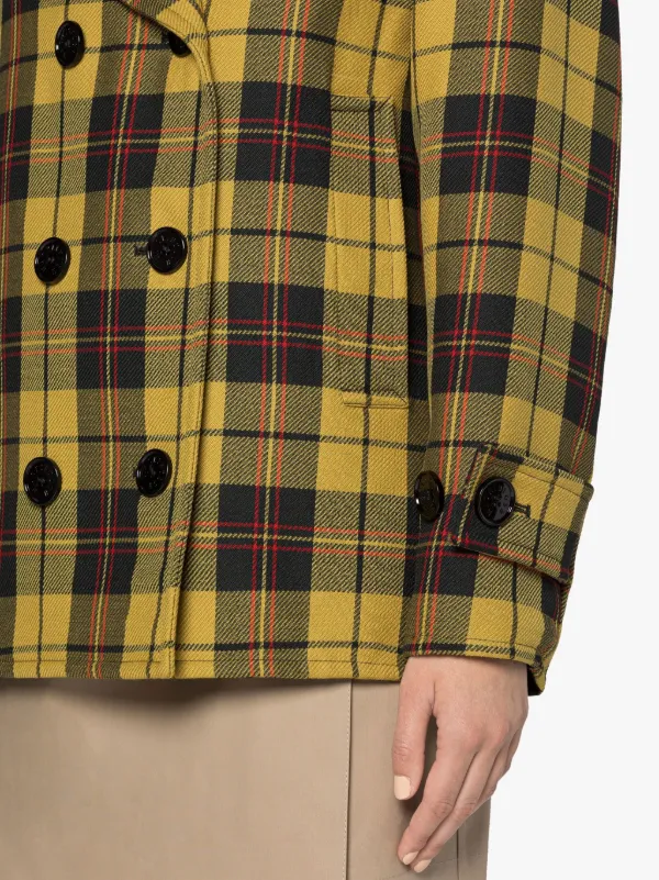 FIONA Yellow Tartan Wool & Silk Pea Coat