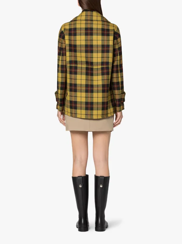 FIONA Yellow Tartan Wool & Silk Pea Coat