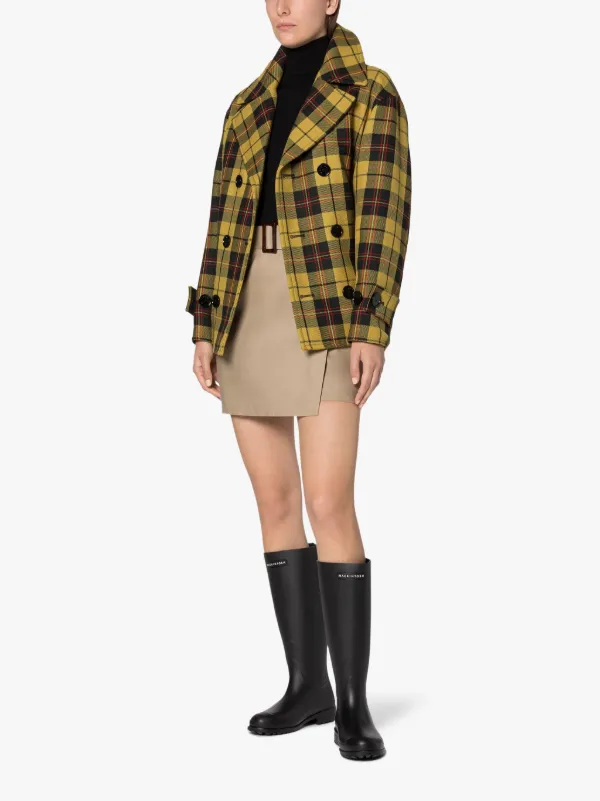 FIONA Yellow Tartan Wool & Silk Pea Coat