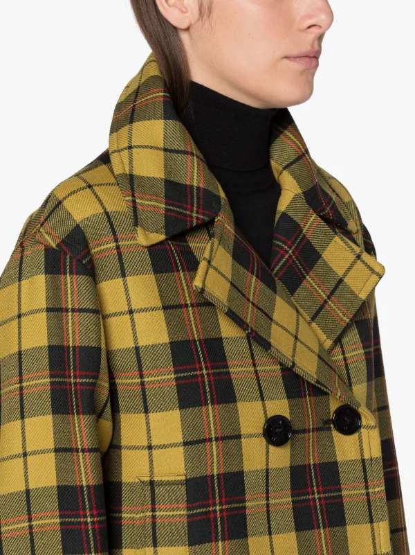 FIONA Yellow Tartan Wool & Silk Pea Coat