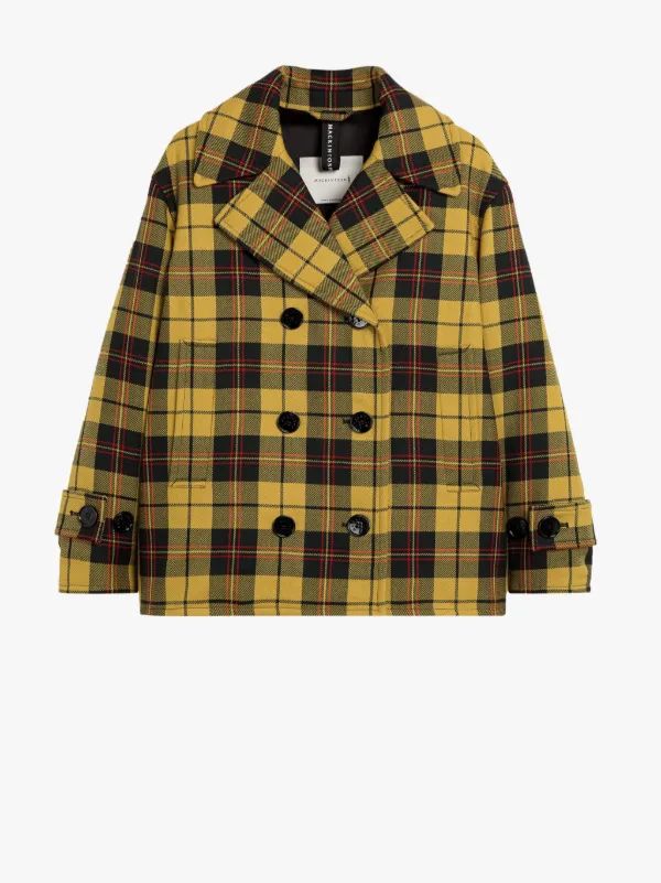 FIONA Yellow Tartan Wool & Silk Pea Coat