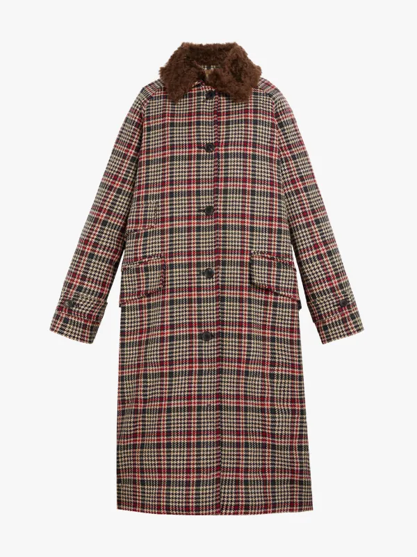 FORFAR Brown Check Virgin Wool Coat | LM-1001F/FUR