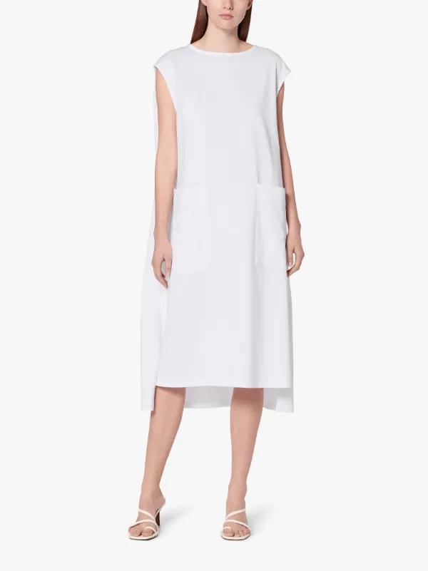 FORSE White Cotton Boat Neck Sleeveless Dress | WCS-1006