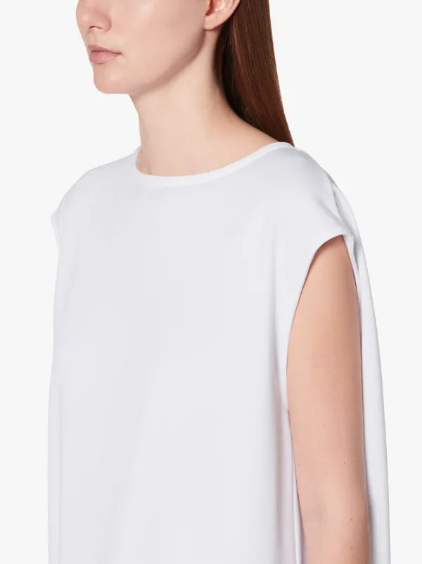 FORSE White Cotton Boat Neck Sleeveless Dress | WCS-1006