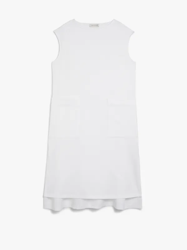 FORSE White Cotton Boat Neck Sleeveless Dress | WCS-1006