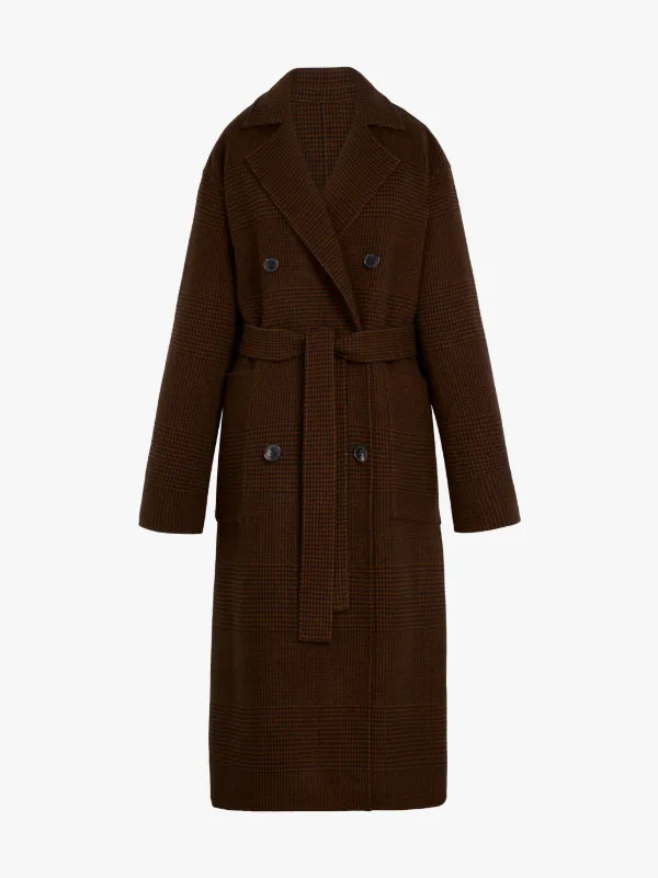 FORTROSE Brown Check Wool Reversible Trench Coat | LM-1009RH/J