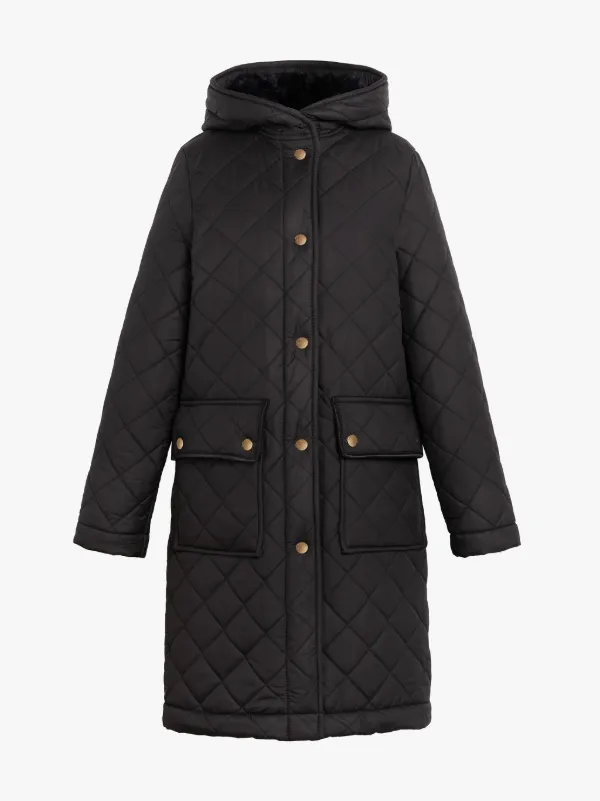 GRANGE Black Quilted Hooded Coat | LQ-1001