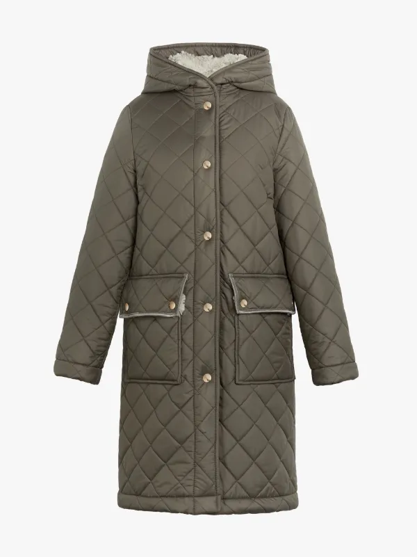 GRANGE Taupe Quilted Hooded Coat | LQ-1001